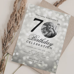 Invitation Élégante photo 70e anniversaire de fête Argent Bok