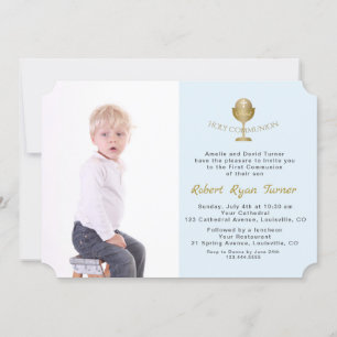 Invitation Elégante Photo Boy Gold Chalice Holy Communion