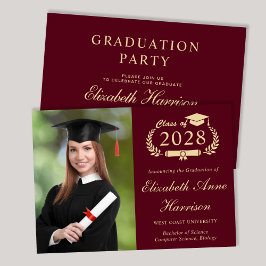 Invitation Élégante photo Burgundy College Graduation Party