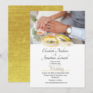 Invitation Elégante Photo couleur or Simple Mariage Invitatio