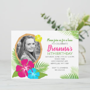 Invitation Elégante photo d'anniversaire de Luau Hawaiian