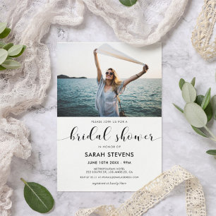 Invitation Elégante photo de la douche nuptiale en noir et bl