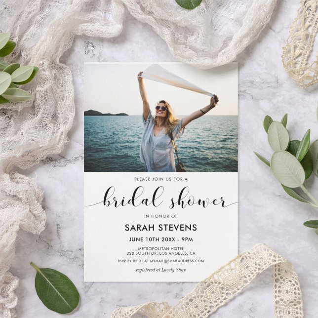 Invitation Elégante photo de la douche nuptiale en noir et bl (Créateur téléchargé)