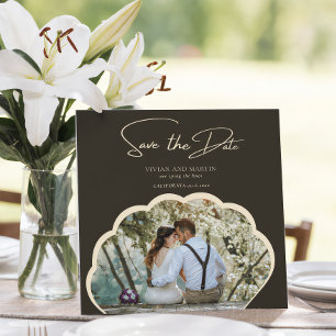 Invitation Élégante Photo de Mariage à Date Ultérieure Vert F
