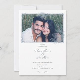 Invitation Élégante photo de mariage avec une bordure florale