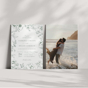 Invitation Élégante photo de mariage de jardin floral vert sa