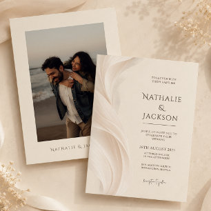 Invitation Élégante Photo De Mariage De Plume De Beige D'Ivoi