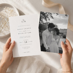 Invitation Élégante Photo de mariage du couple avec monogramm