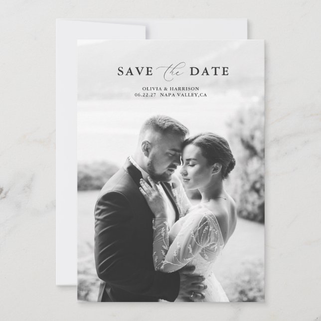 Invitation Élégante Photo de Mariage Enregistrer la Date (Devant)