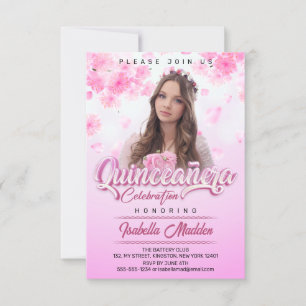 Invitation Élégante Photo de Princesse Fleurie Rose pour Quin
