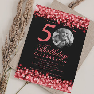 Invitation Élégante Photo Fête d'anniversaire 50 ans Lumières