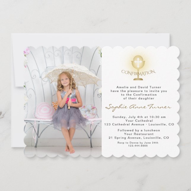 Invitation Élégante Photo Girl Gold Chalice Girl Confirmation (Devant)