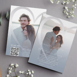 Invitation Élégante Photo Mariage Dusty Blue & Cœur Argenté