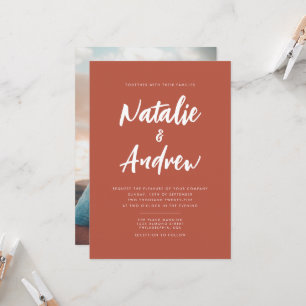 Invitation Élégante Photo Minimaliste Script Misty Burnt Oran