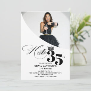 Invitation Elégante photo moderne 35e anniversaire Blanc Noir