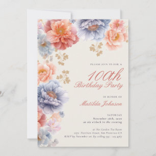 Invitation Élégante photo Pink Floral 100e anniversaire