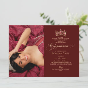 Invitation Élégante Photo Princesse Quinceañera Rouge