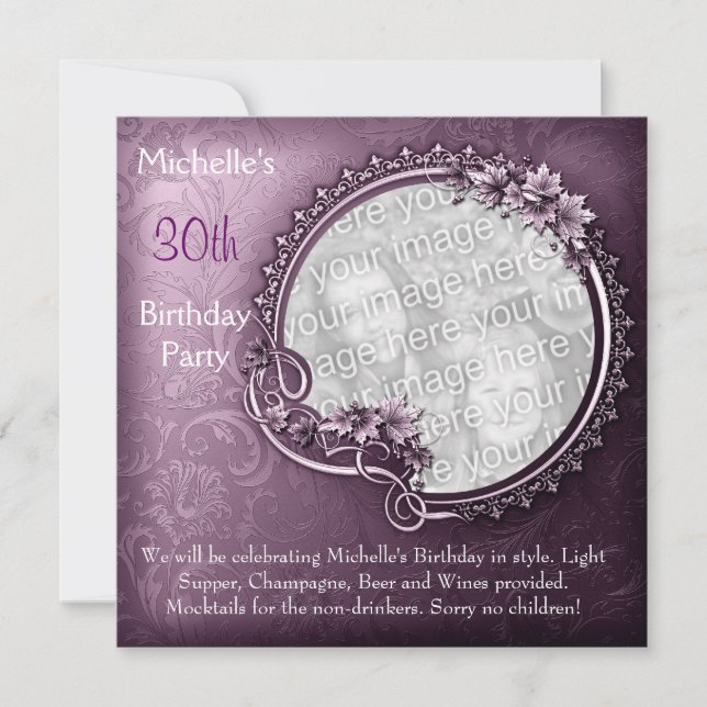 Invitation Elégante photo Purple Floral 30e anniversaire (Devant)