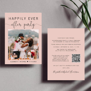 Invitation Elégante Photo QR Code Blush Mariage Réception