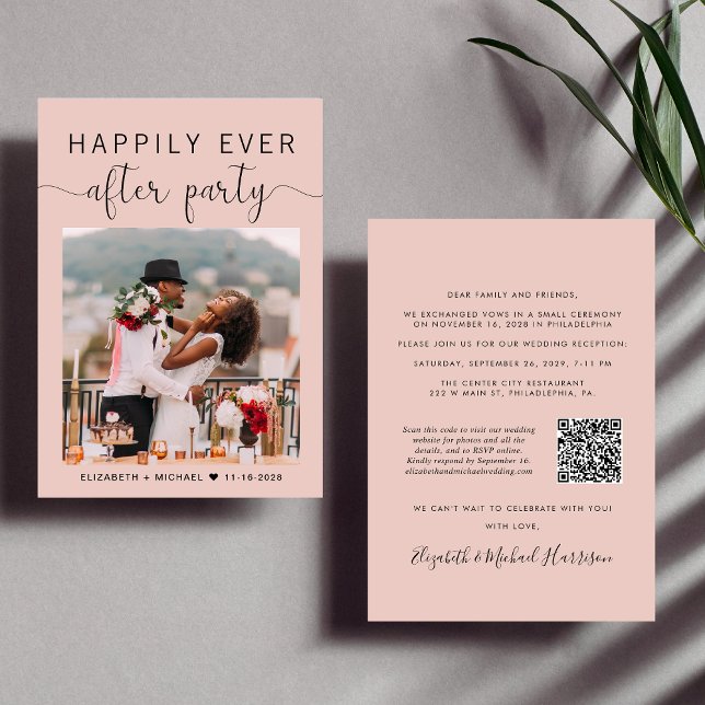 Invitation Elégante Photo QR Code Blush Mariage Réception (Créateur téléchargé)