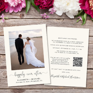 Invitation Elégante Photo QR Code Cream Wedding Réception