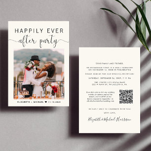 Invitation Elégante Photo QR Code Cream Wedding Réception