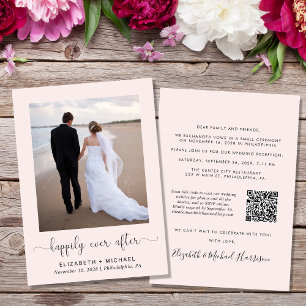 Invitation Elégante Photo QR Code Pink Wedding Réception