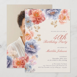 Invitation Élégante photo rose florale 40e anniversaire