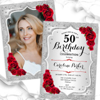 Elégante photo rouge argent 50e anniversaire