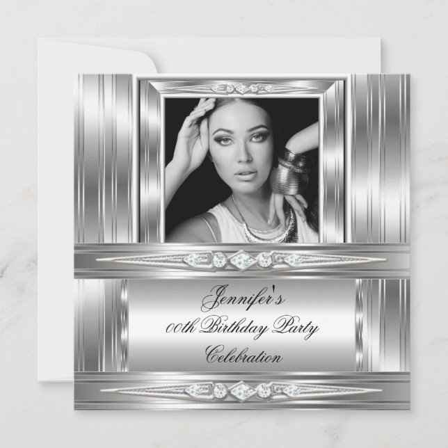 Invitation Elégante Photo Silver Diamond Anniversaire Party (Devant)