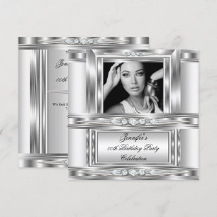 Invitation Elégante Photo Silver White Diamond Anniversaire