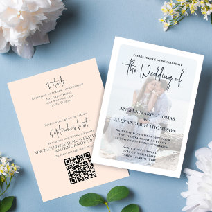 Invitation Elégante photo simple Code QR RSVP Online Peach
