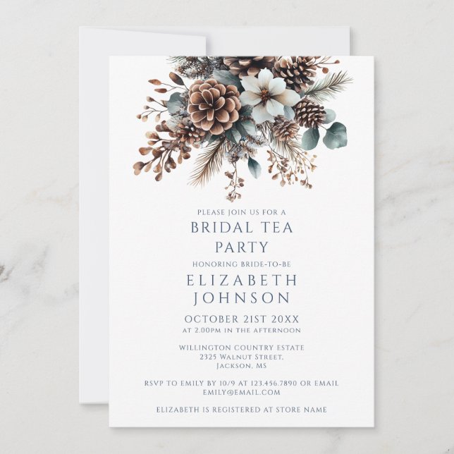 Invitation Élégante Pinecone Rustique Floral Bridal Tea Party (Devant)