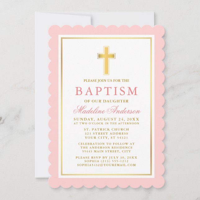 Invitation élégante Pink Blush Gold Baptism (Devant)