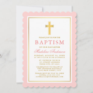 Invitation élégante Pink Blush Gold Baptism
