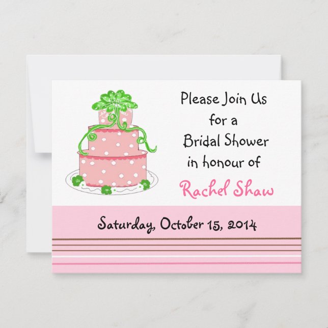 Invitation Élégante Pink Cake Bridal Douche (Devant)