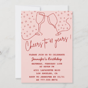 Invitation Elégante Pink Cheers Champagne 41e anniversaire