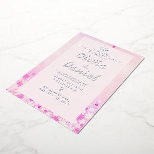 Invitation Élégante Pink Floral Silver Foil