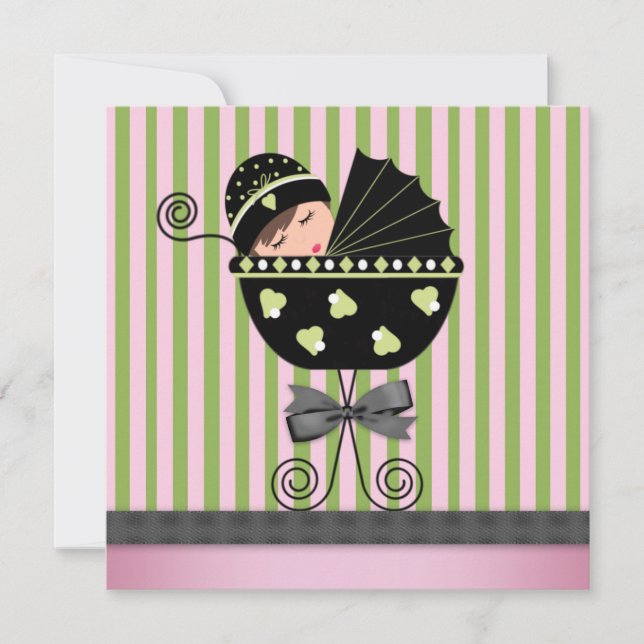 Invitation Élégante Pink Green Baby Girl Douche (Devant)