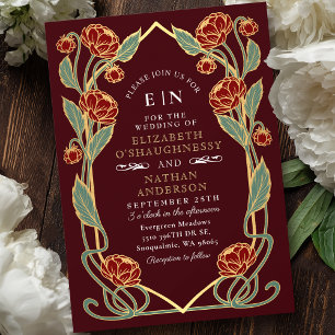 Invitation Élégante Pivoine Art Nouveau Fleurs Mariage Bourgo