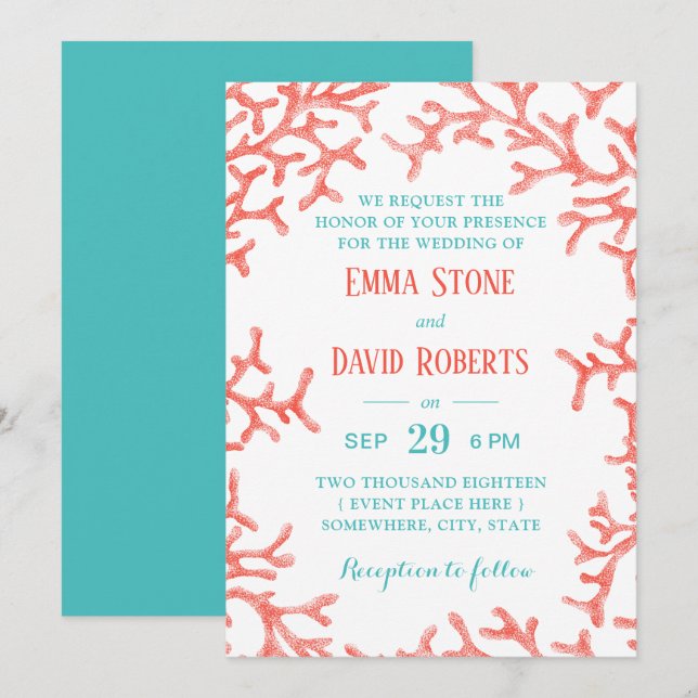Invitation Elégante plage de Coral Reef Tropical Mariage (Devant / Derrière)