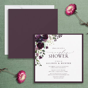 Invitation Elégante Plum Purple Aquarelle Couples Douche