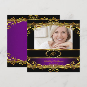 Invitation Élégante Plum violet Noir Or 60e fête d'anniversai