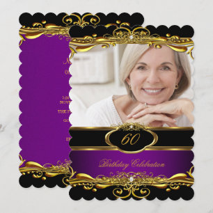 Invitation Élégante Plum violet Noir Or 60e fête d'anniversai