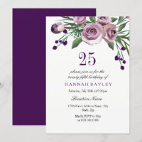 Élégante Plum violet Rose 25e anniversaire Invitat