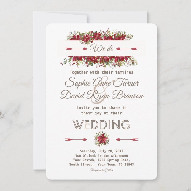 Invitation Elégante poinsététie d'hiver Fleurs de mariage Inv (Devant)