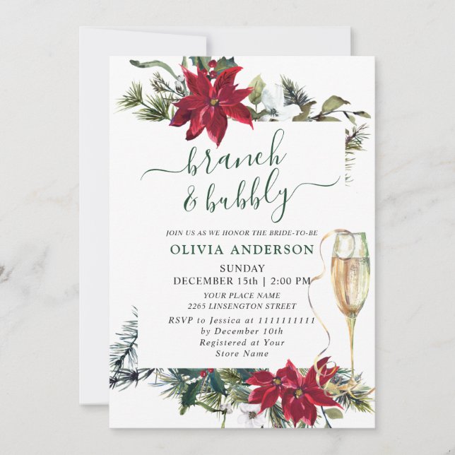 Invitation Elégante Poinsettia Aquarelle Rouge Brunch & Bubbl (Devant)