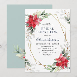 Invitation Élégante Poinsettia Hiver verdure BRIDAL LUNCHEON