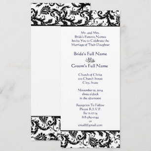 Invitation Elégante Police Bleue Black Mariage damassé Invita