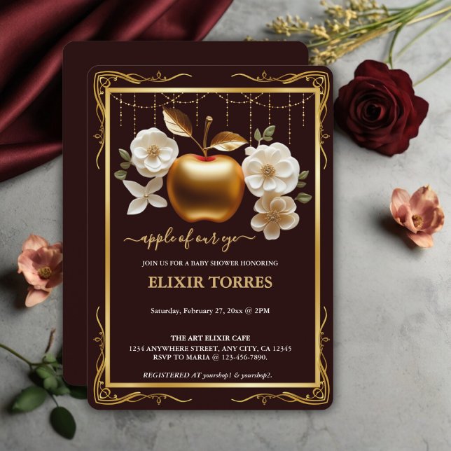 Invitation Élégante Pomme d'or de notre Baby shower oculaire (Créateur téléchargé)